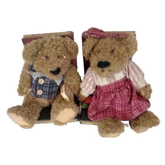 Boyds Bears Girl & Boy TEDDY BEARS Bookends Plush Stuffed Animals Books Are Fun - Picture 2 of 10